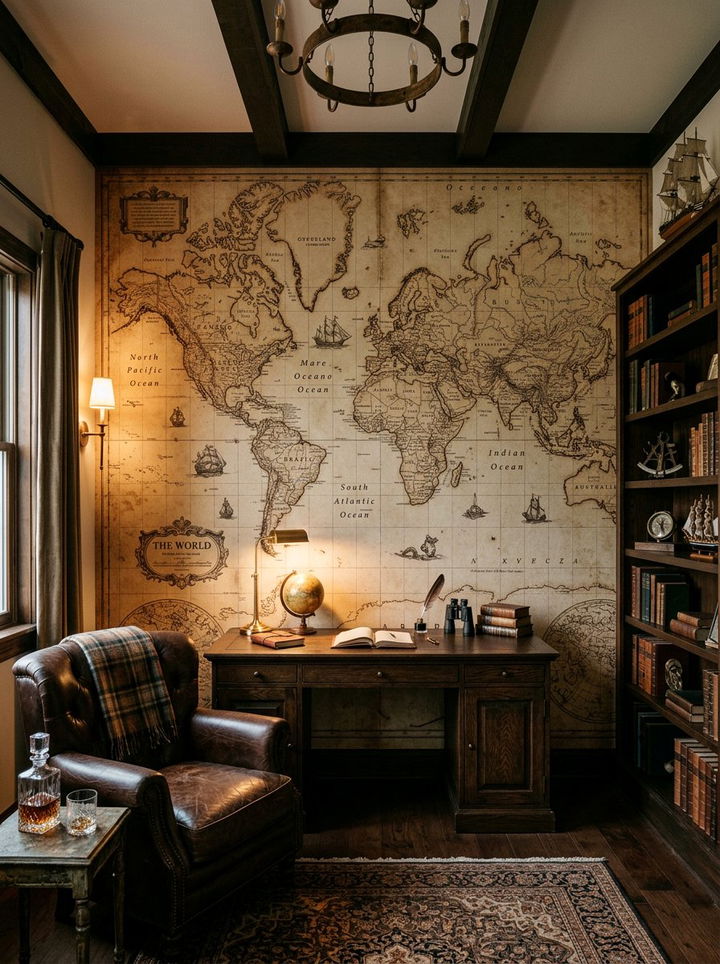 Vintage Map Wallpaper - 30 nautical bedroom ideas