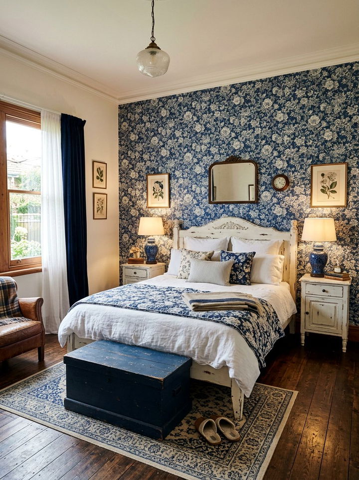 Vintage Navy White Room - 30 navy and white bedroom ideas