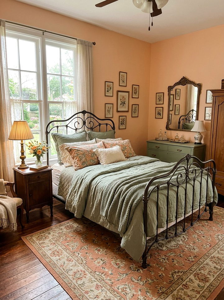 Vintage Peach And Sage Bedroom - 30 orange bedroom ideas