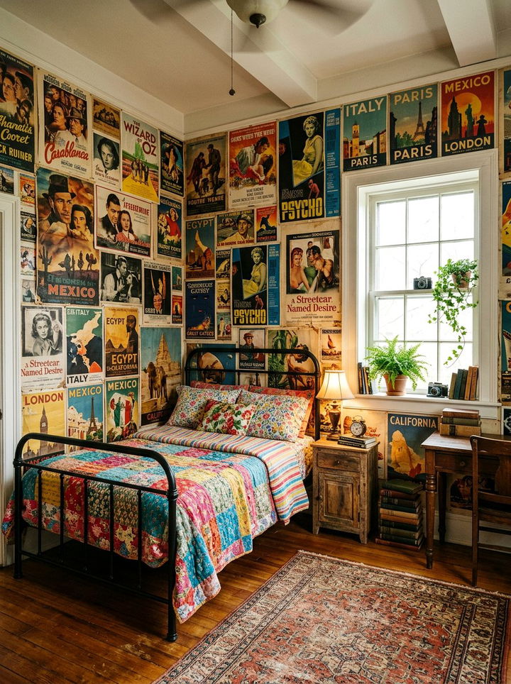 Vintage Poster Bedroom - 30 cluttercore bedroom ideas