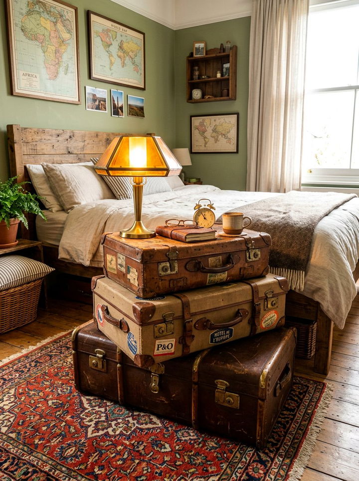 Vintage Suitcase Decor - 30 vintage bedroom ideas