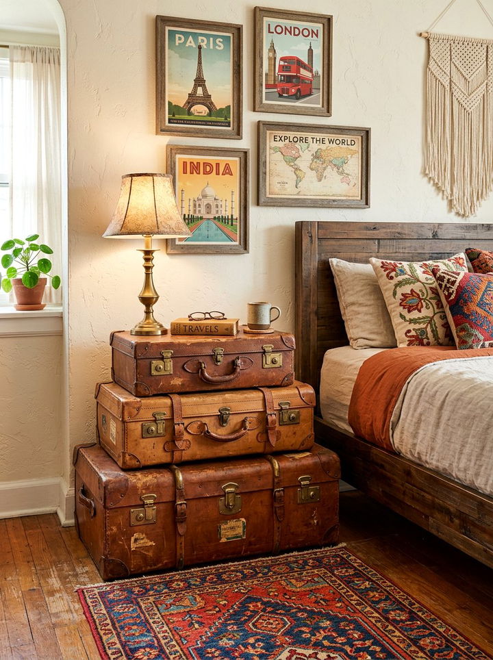 Vintage Suitcase Nightstand - 30 bedroom rustic nightstands
