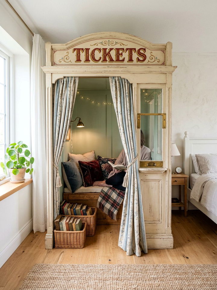 Vintage Ticket Booth Reading Nook - 30 train bedroom ideas