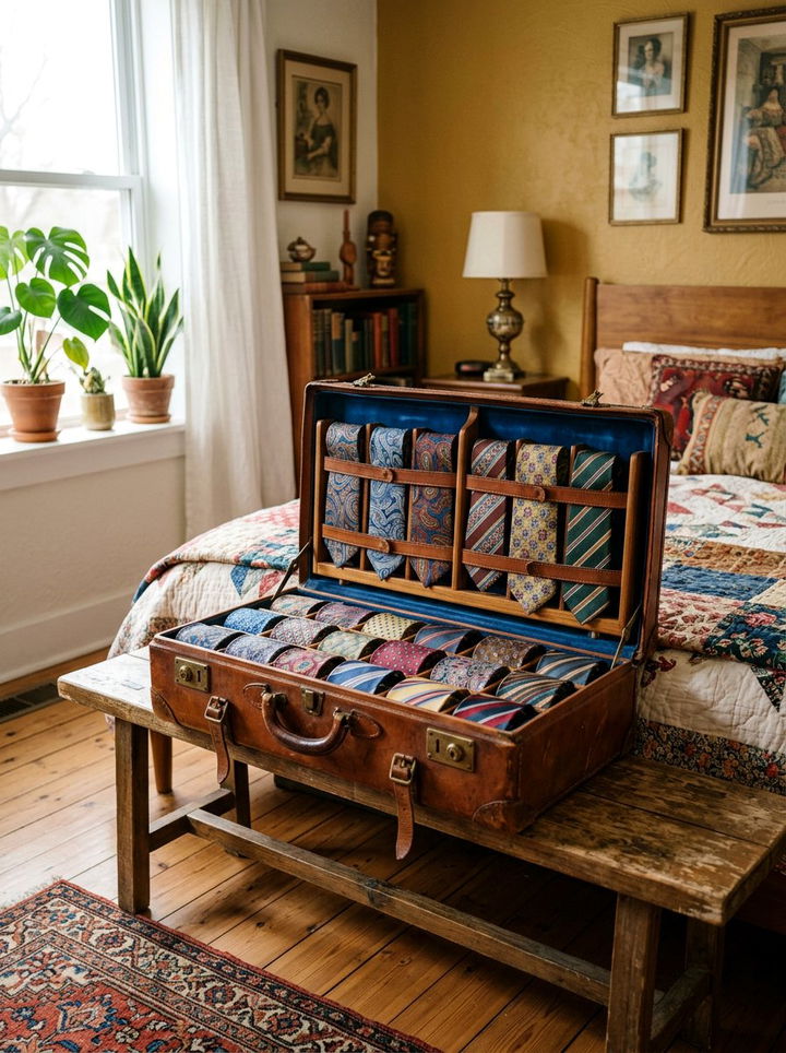 Vintage Tie Suitcase - 30 bedroom tie storage ideas