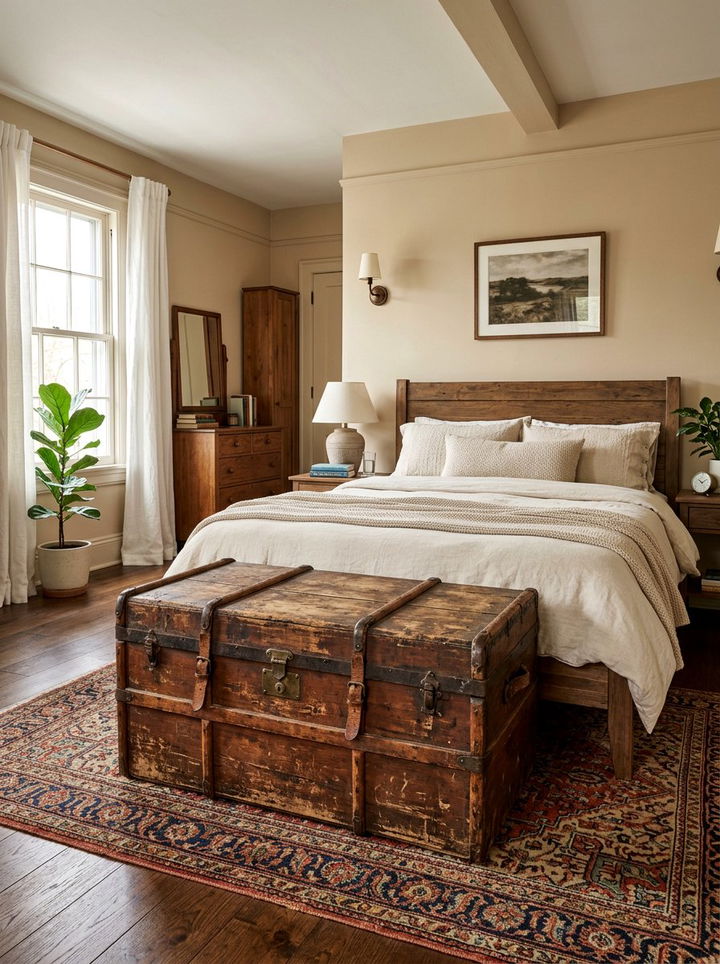 Vintage Trunk Storage - 30 thrifted bedroom ideas