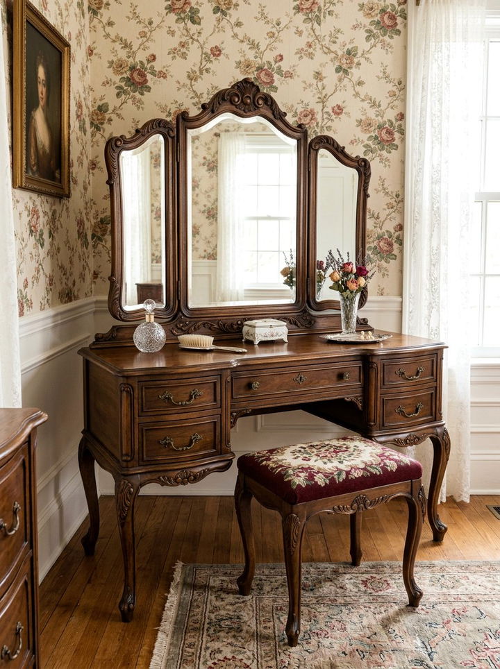 Vintage Wood Vanity Set - 30 bedroom vanity tables