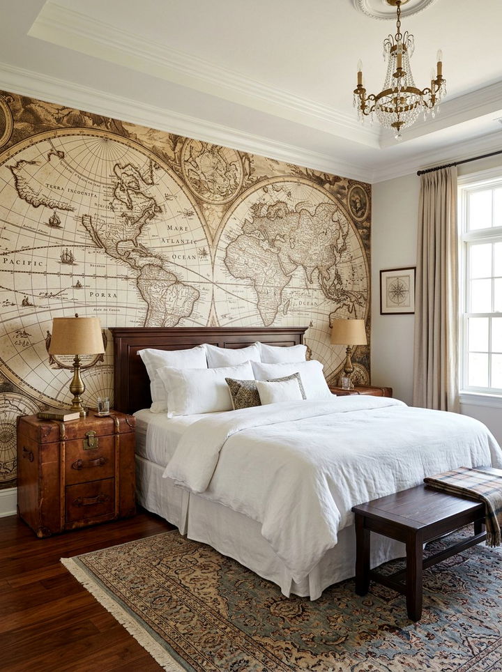 Vintage World Map Wallpaper - 30 world map bedroom ideas