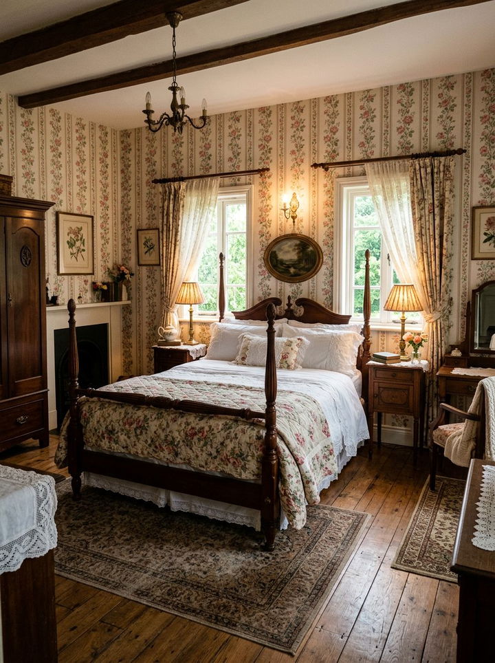 Vintage floral stripe - 30 bedroom striped wallpapers