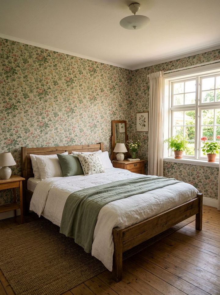 Vintage floral wallpaper - 30 cottage core bedroom ideas