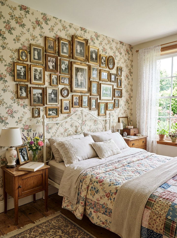 Vintage frame photo cluster - 30 bedroom memory wall ideas