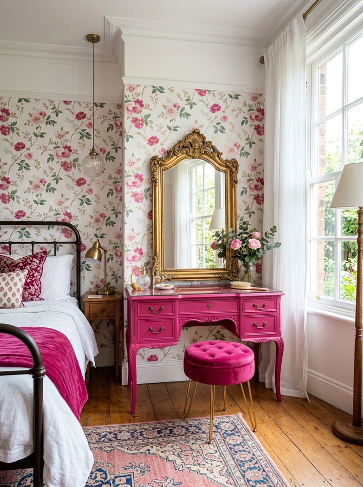 Vintage fuchsia vanity - 30 fuchsia bedroom ideas