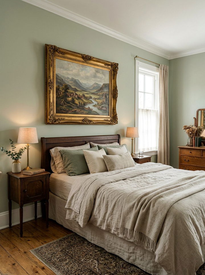 Vintage oil painting - 30 cottage core bedroom ideas
