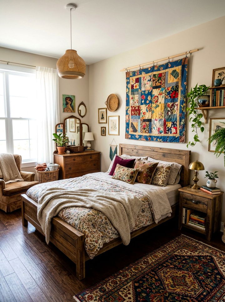 Vintage quilted tapestry - 30 quilted bedroom ideas