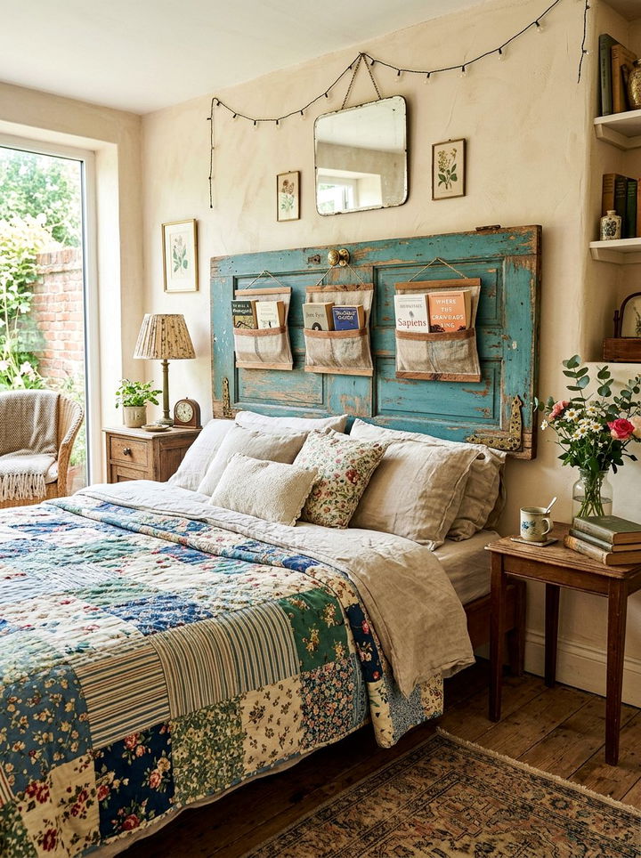 Vintage repurposed door headboard - 30 bedroom bookcase headboards