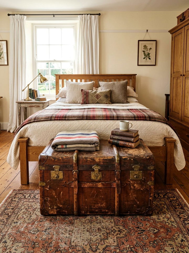 Vintage storage trunk - 30 cheap bedroom furniture ideas