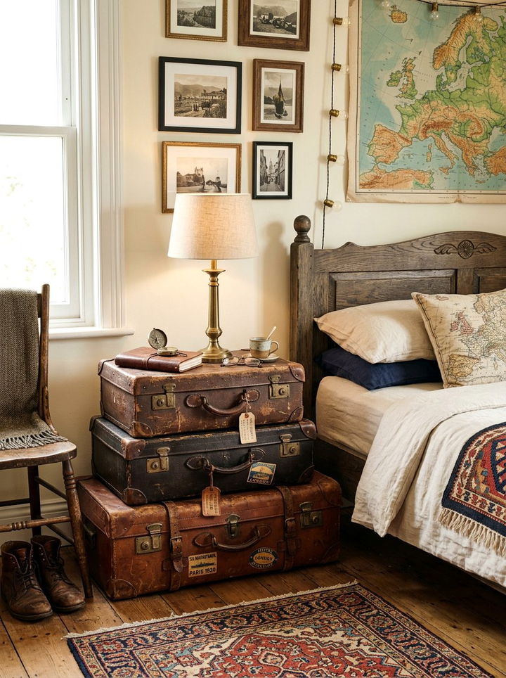 Vintage suitcase bedroom - 30 retro bedroom ideas