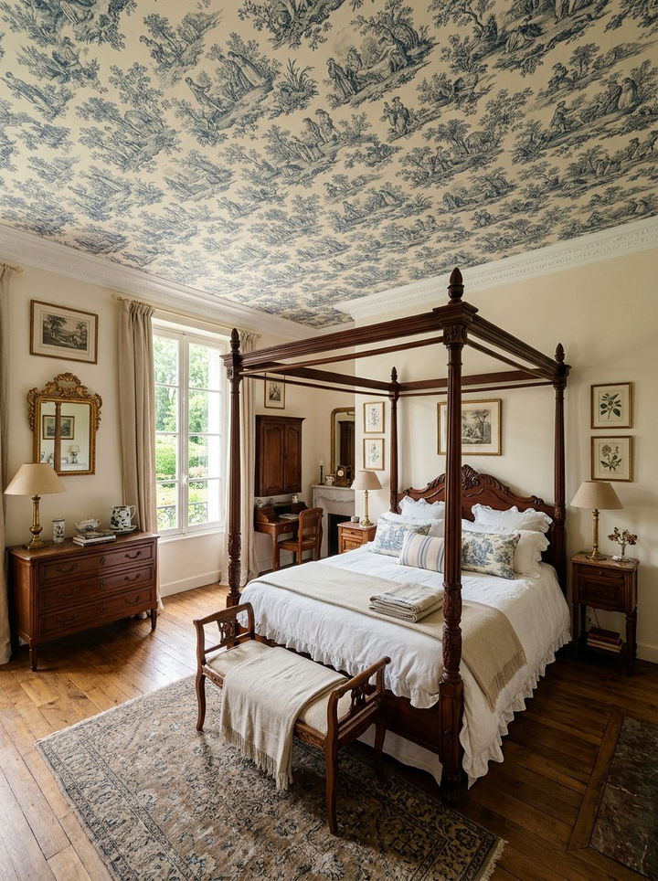 Vintage toile ceiling wallpaper - 30 bedroom ceiling wallpapers