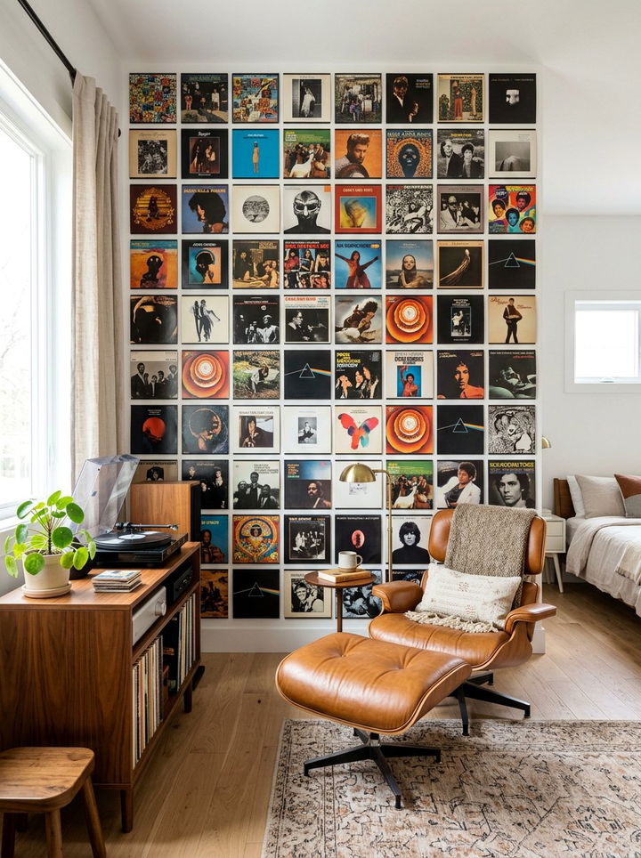 Vinyl Record Wall Bedroom - 30 rock and roll bedroom ideas