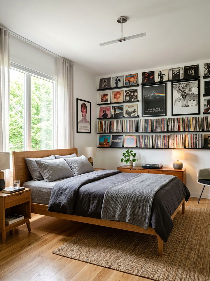 Vinyl Record Wall - 30 bedroom hobby display ideas