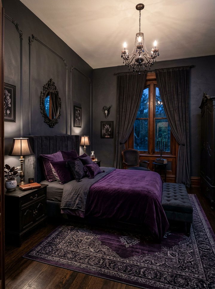 Violet and charcoal bedroom - 30 sunset inspired bedroom color ideas