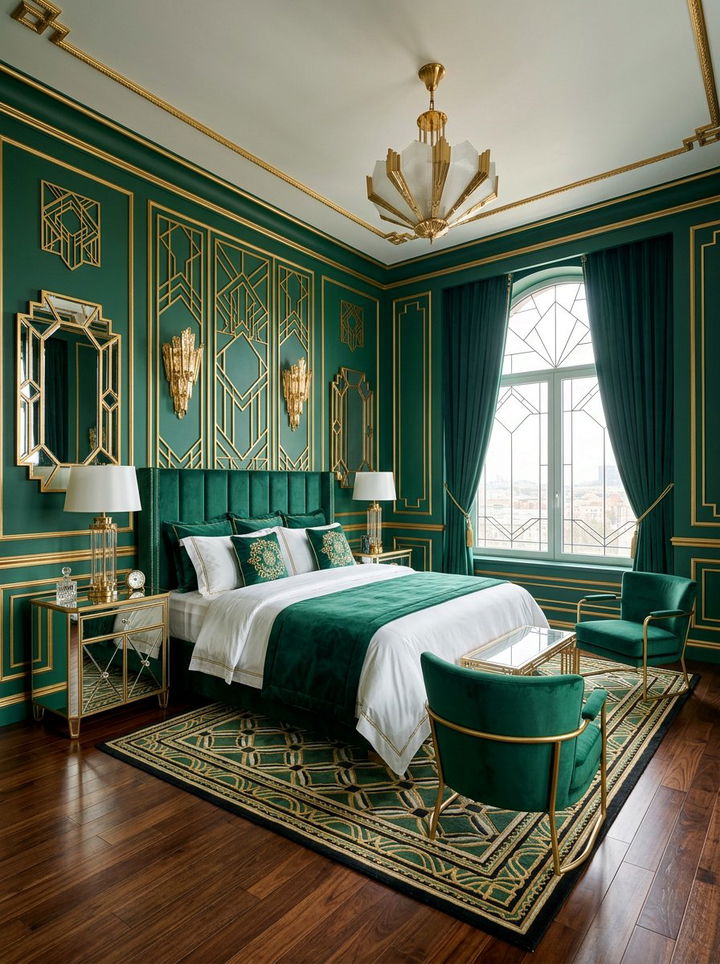 Viridian Green Art Deco Bedroom - 30 green bedroom decor ideas