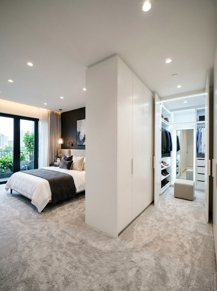 Walk in closet partition - 30 bedroom divider ideas