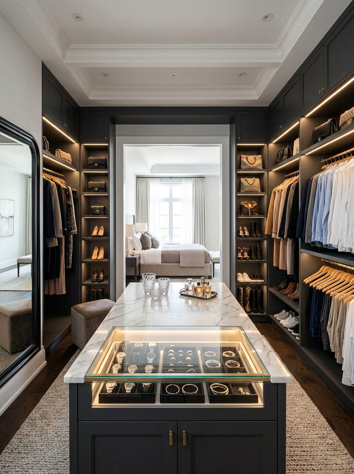 Walk in closet with island - 30 bespoke bedroom ideas