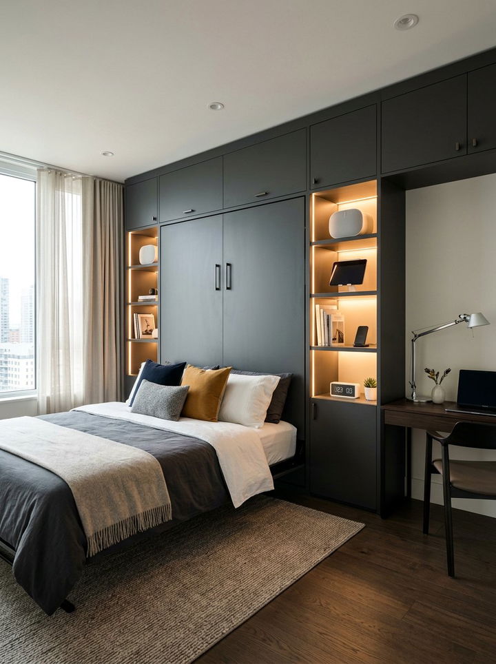 Wall Bed With Integrated Lighting - 30 bedroom wall bed ideas