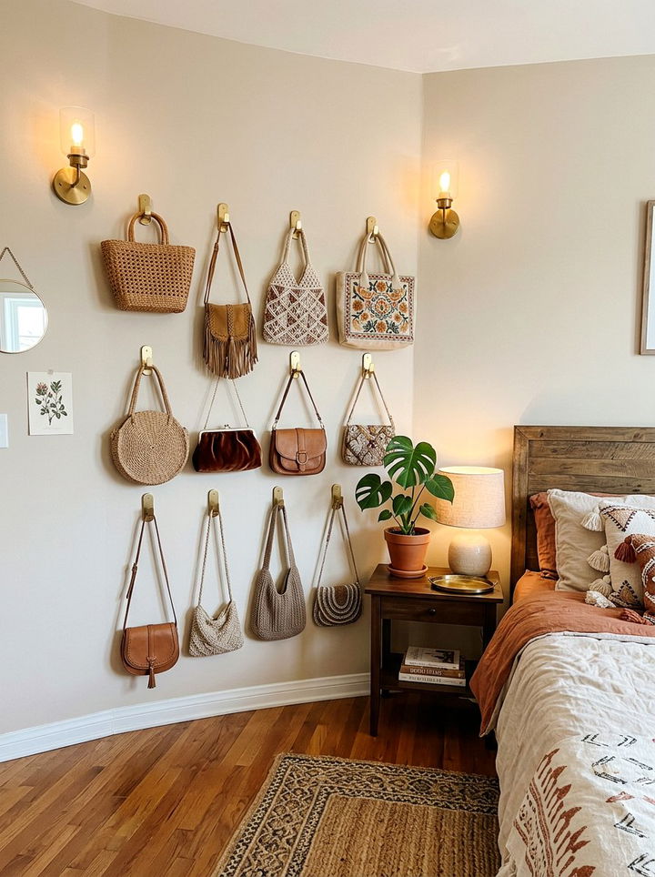 Wall Mounted Bag Hooks - 30 bedroom bag storage ideas