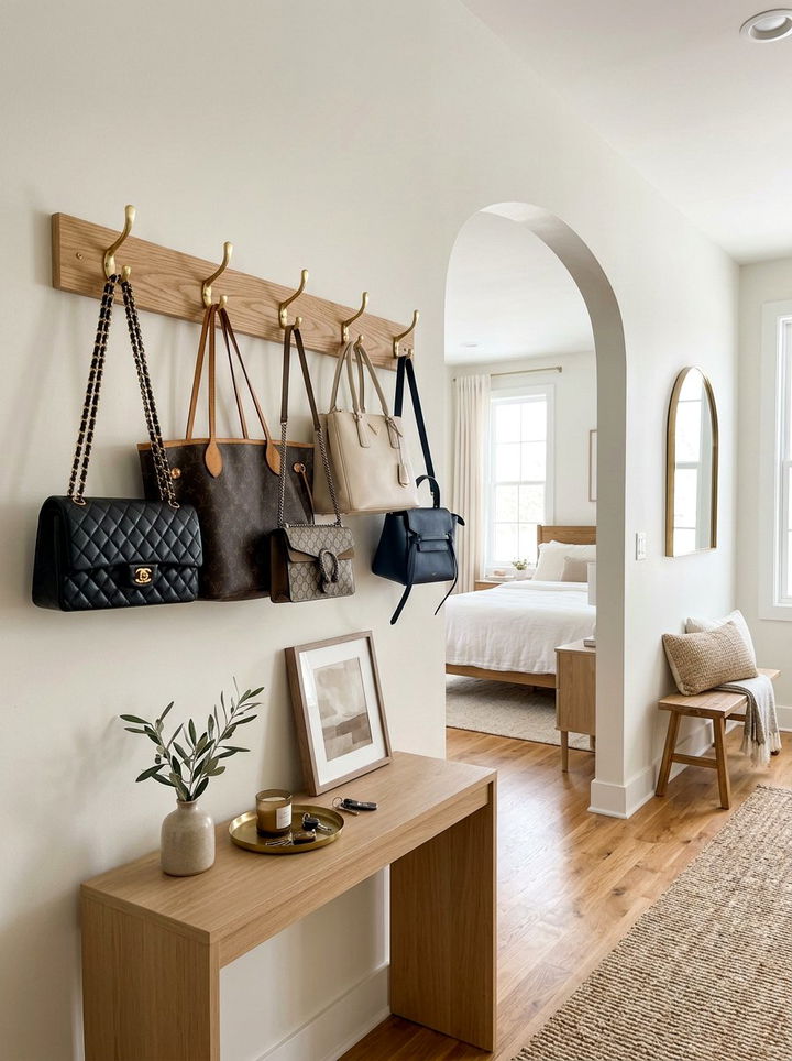 Wall Mounted Bag Rack - 30 bedroom hanging storage ideas