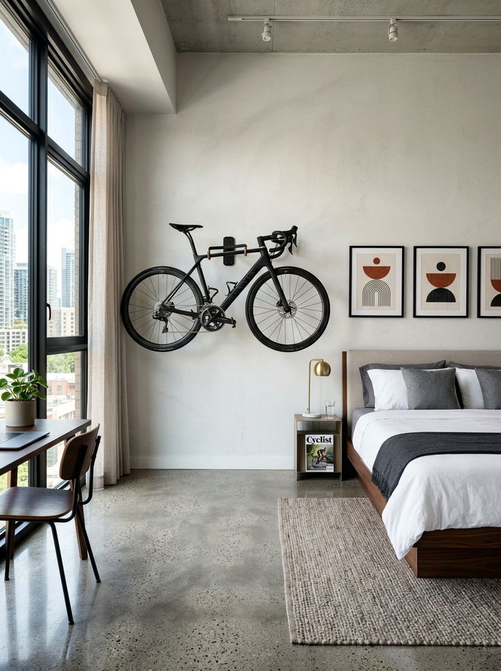 Wall Mounted Bike Hook - 30 bedroom hanging storage ideas