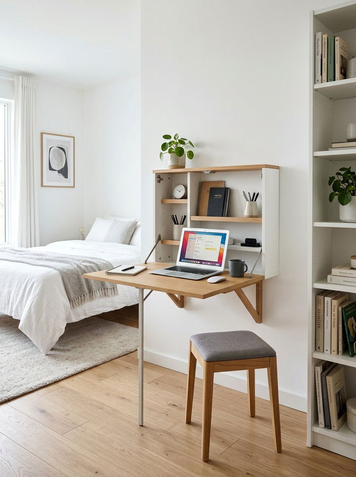 Wall Mounted Foldable Desk - 30 bedroom office combo ideas