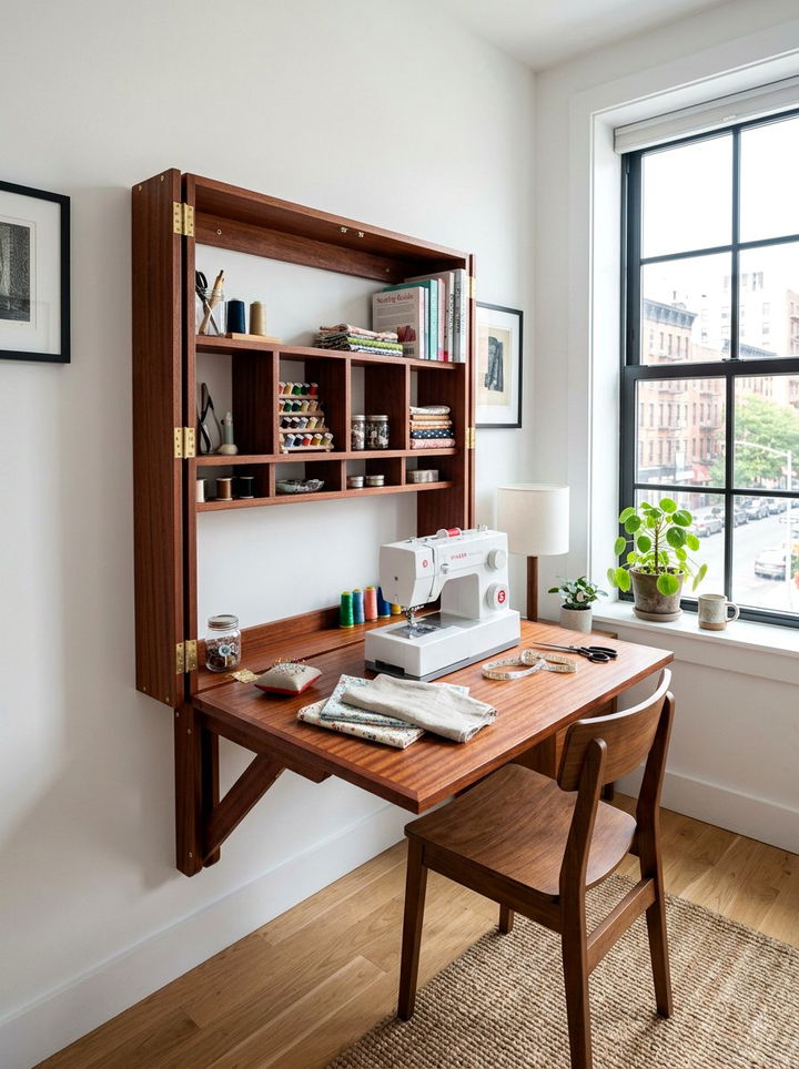 Wall Mounted Folding Desk - 30 bedroom sewing nook ideas