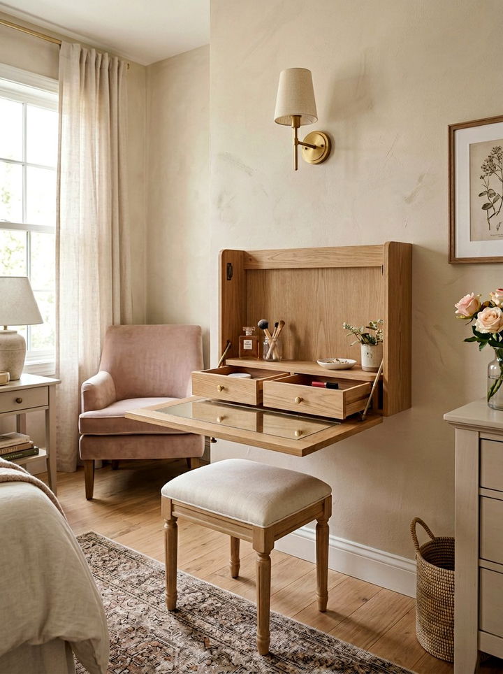 Wall Mounted Folding Vanity - 30 bedroom adjustable furniture ideas
