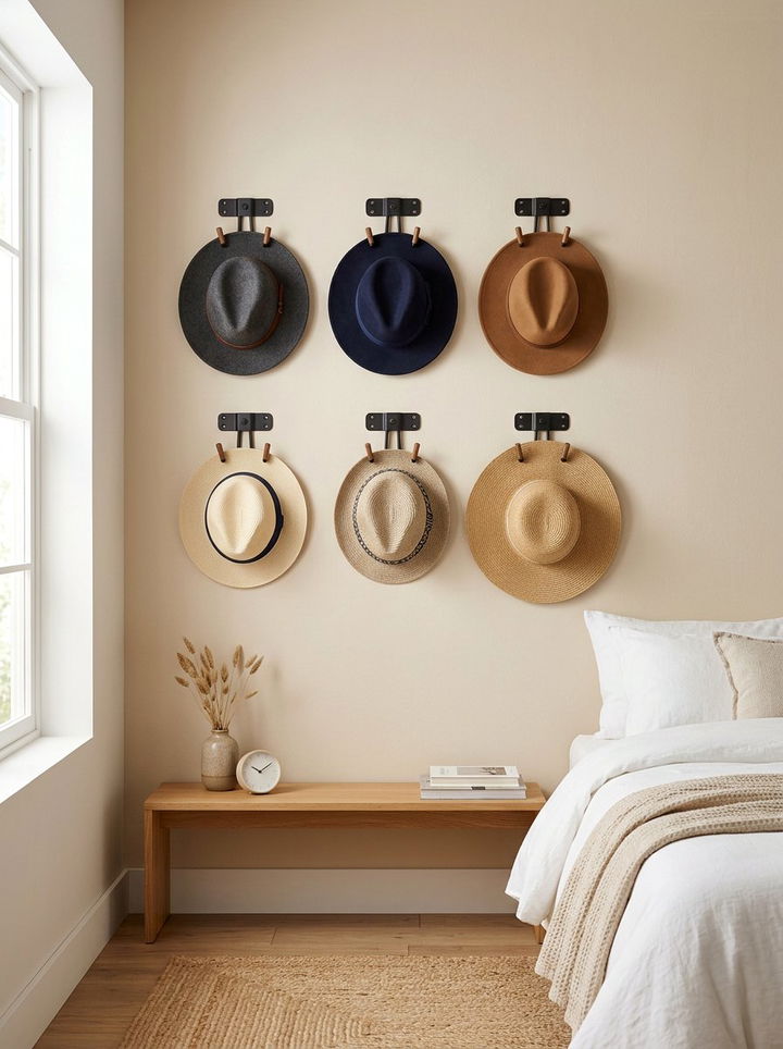 Wall Mounted Hat Hook - 30 bedroom hanging storage ideas