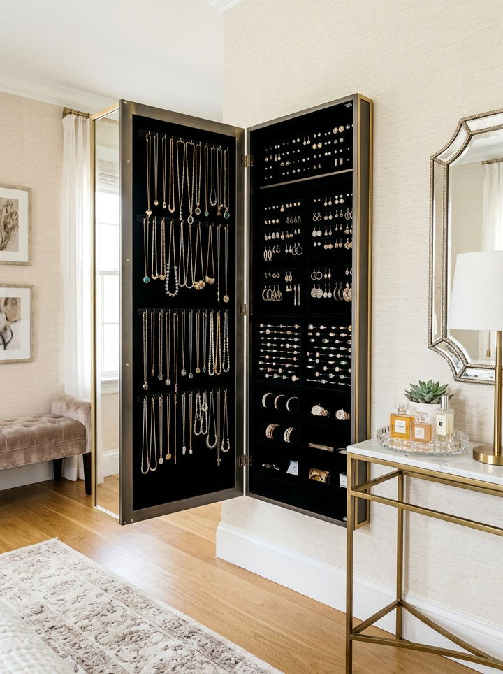 Wall Mounted Jewelry Cabinet - 30 bedroom organization ideas