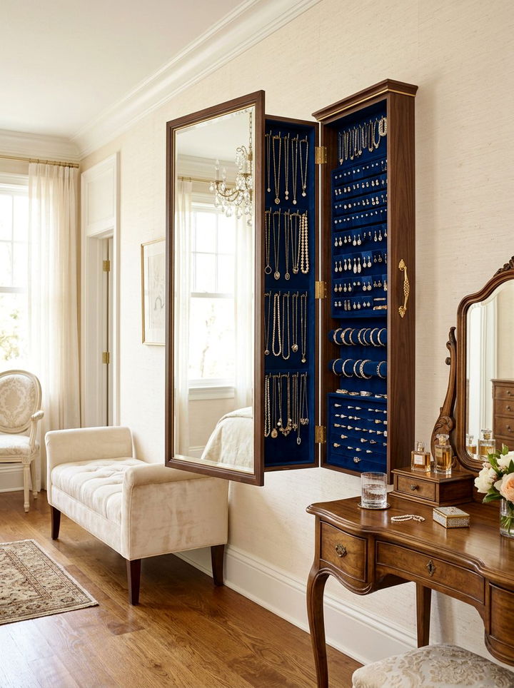 Wall Mounted Jewelry Cabinet - 30 bedroom vertical storage ideas