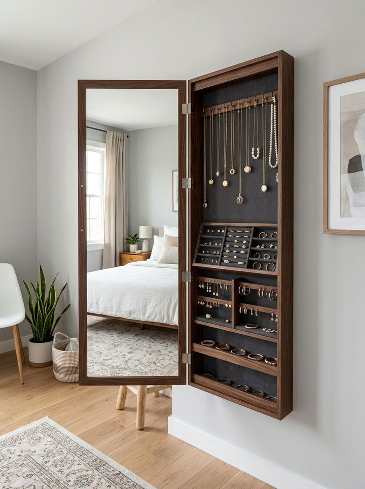 Wall Mounted Jewelry Cabinet - 30 bedroom clever storage ideas