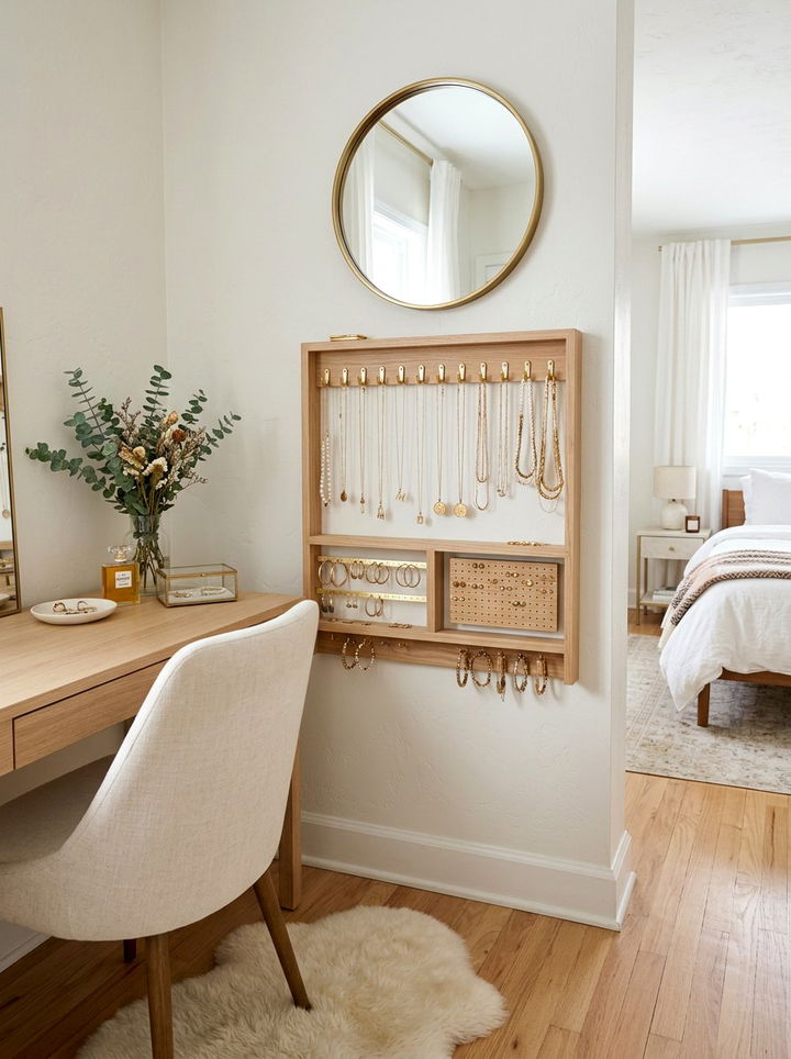 Wall Mounted Jewelry Organizer - 30 DIY bedroom decor ideas