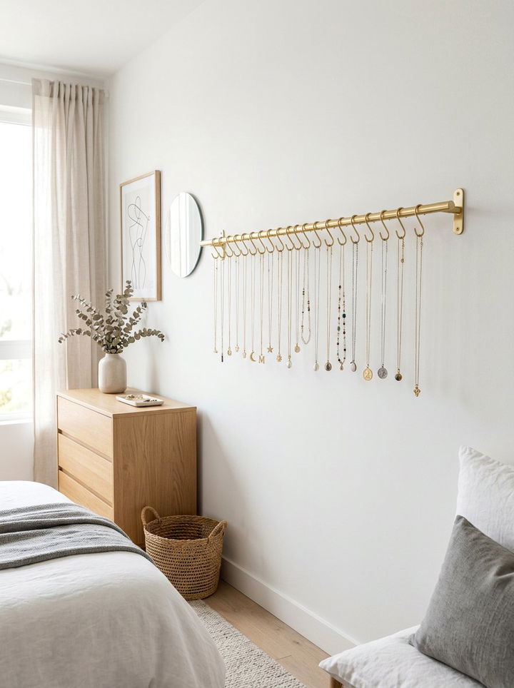 Wall Mounted Necklace Bar - 30 bedroom jewelry storage ideas