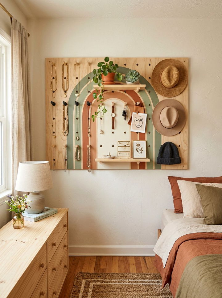 Wall Mounted Pegboard - 30 bedroom storage ideas