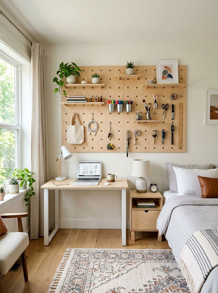 Wall Pegboard Organizer - 30 bedroom wall decor ideas