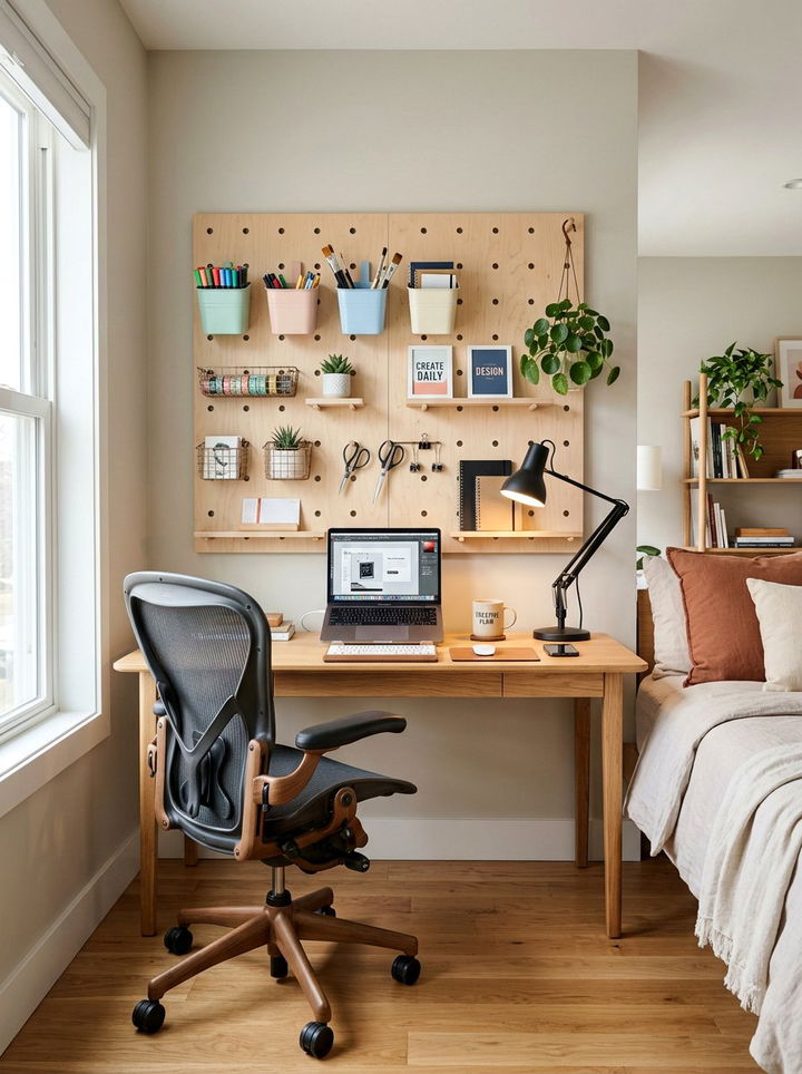 Wall Pegboard Organizer - 30 bedroom hanging storage ideas