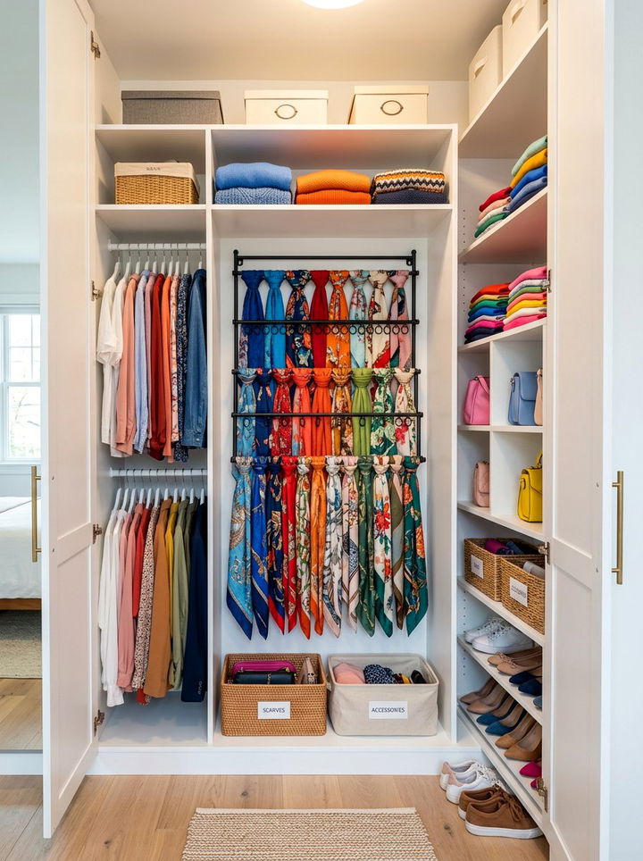 Wall Scarf Hanger - 30 bedroom hanging storage ideas