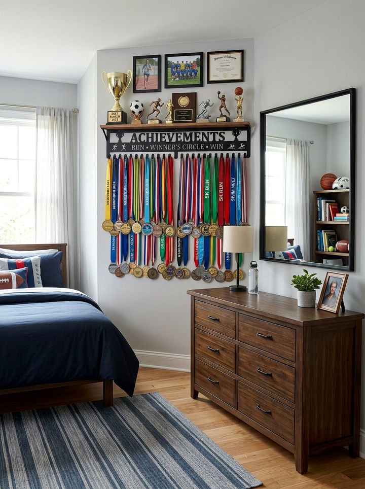 Wall mounted medal rack - 30 bedroom trophy display ideas