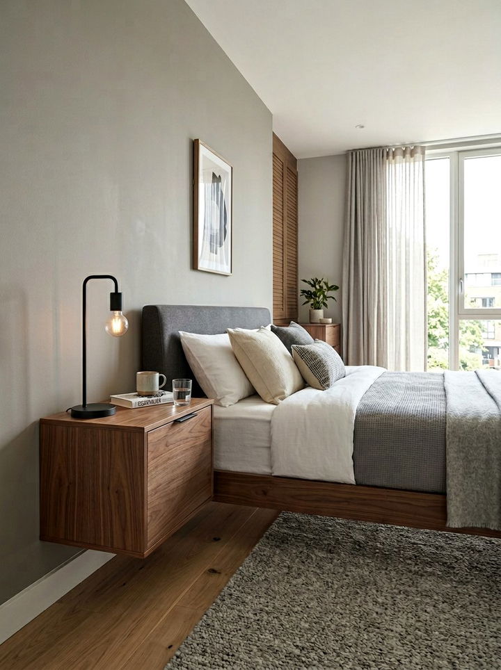Wall mounted nightstand - 30 dust-free bedroom ideas