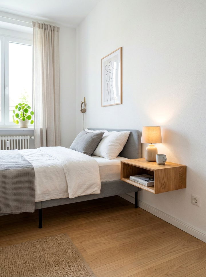 Wall mounted nightstand for small room - 30 apartment bedroom ideas