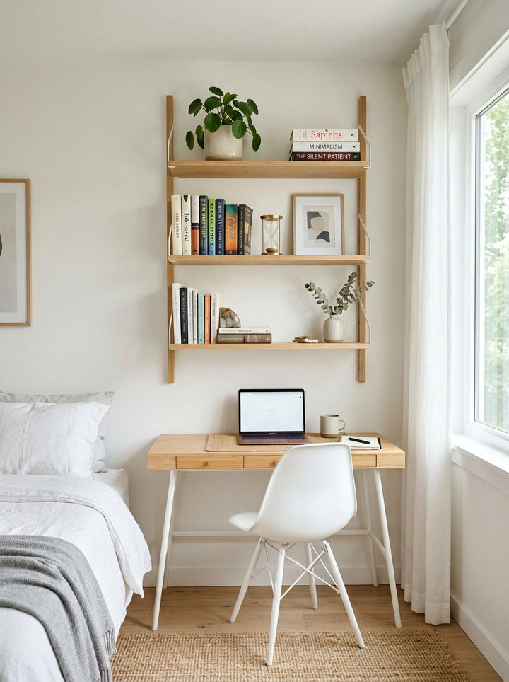 Wall mounted shelving - 30 Danish bedroom ideas