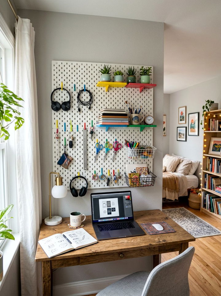 Wall pegboard organizer - 30 cheap bedroom furniture ideas