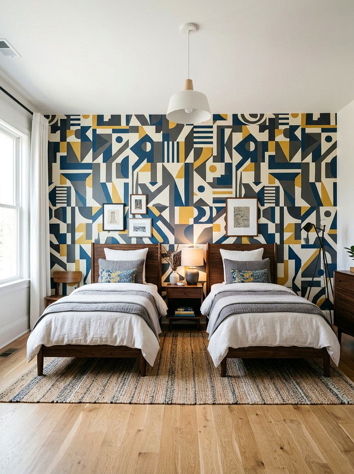 Wallpaper Accent Wall - 30 twin siblings bedroom ideas